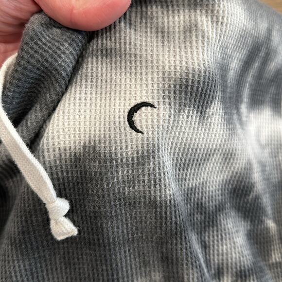 ZYIA ACTIVE White Gray Hexrix Thermal Pocket Tie Dye Waffle Knit Hoodie Size S - Picture 9 of 10